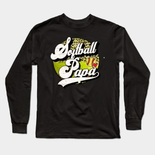 Softball Papa Vintage Leopard Softball Family Matching Long Sleeve T-Shirt